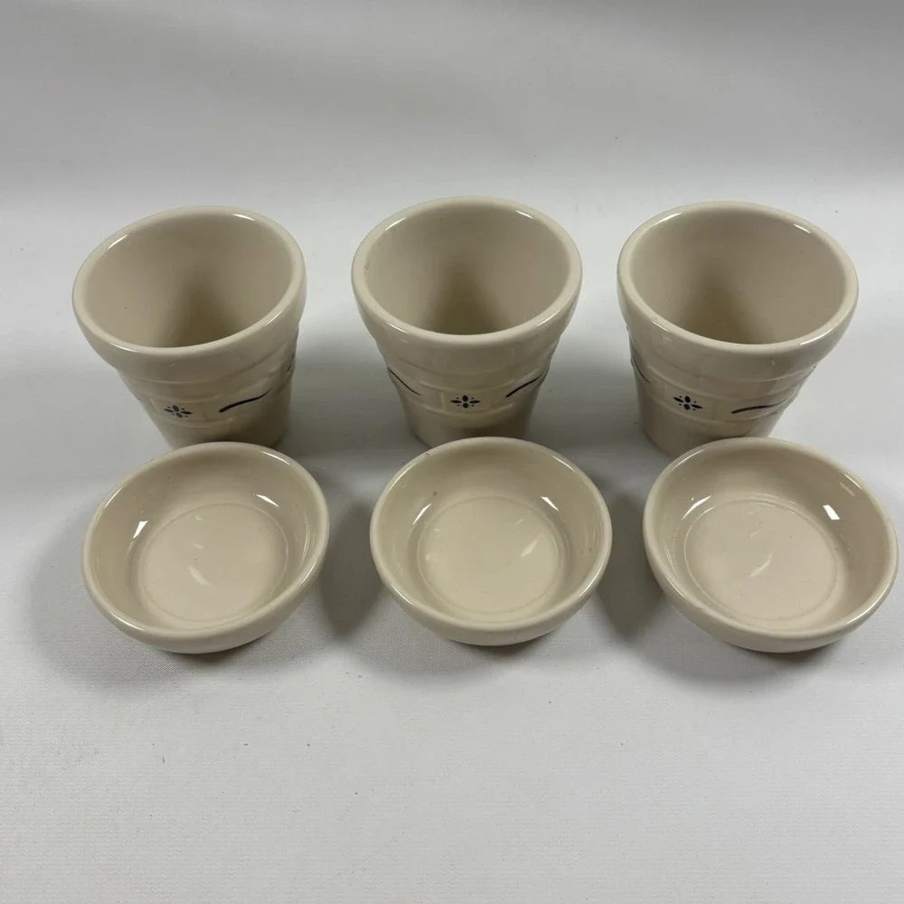 Vintage Longaberger Flower Pot Basket Set 3 Pots Wood Stand Riser Herb Planters